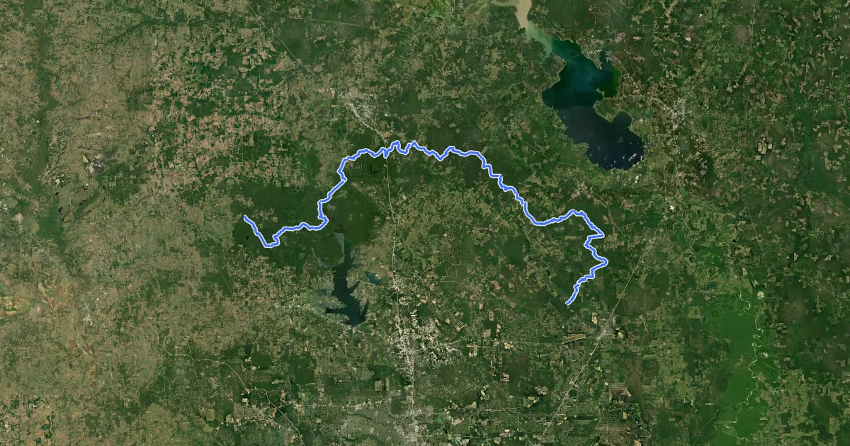 Маршрут Lone Star Hiking Trail на спутниковом снимке