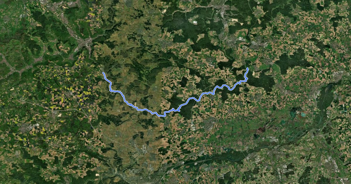Маршрут Lonetalradweg на спутниковом снимке