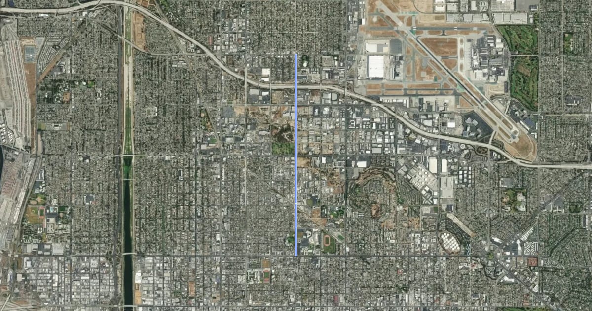 Маршрут Long Beach Bicycle Route 17 (proposed) на спутниковом снимке