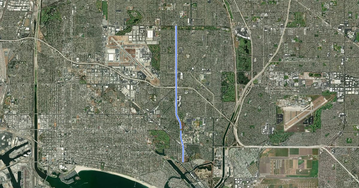 Маршрут Long Beach Bicycle Route 27 на спутниковом снимке