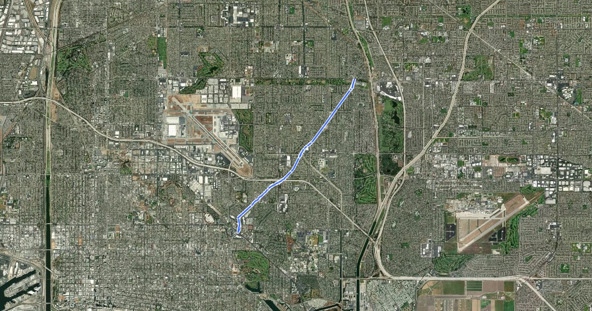 Маршрут Long Beach Bicycle Route 45 на спутниковом снимке
