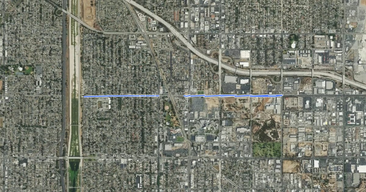 Маршрут Long Beach Bicycle Route 50 на спутниковом снимке