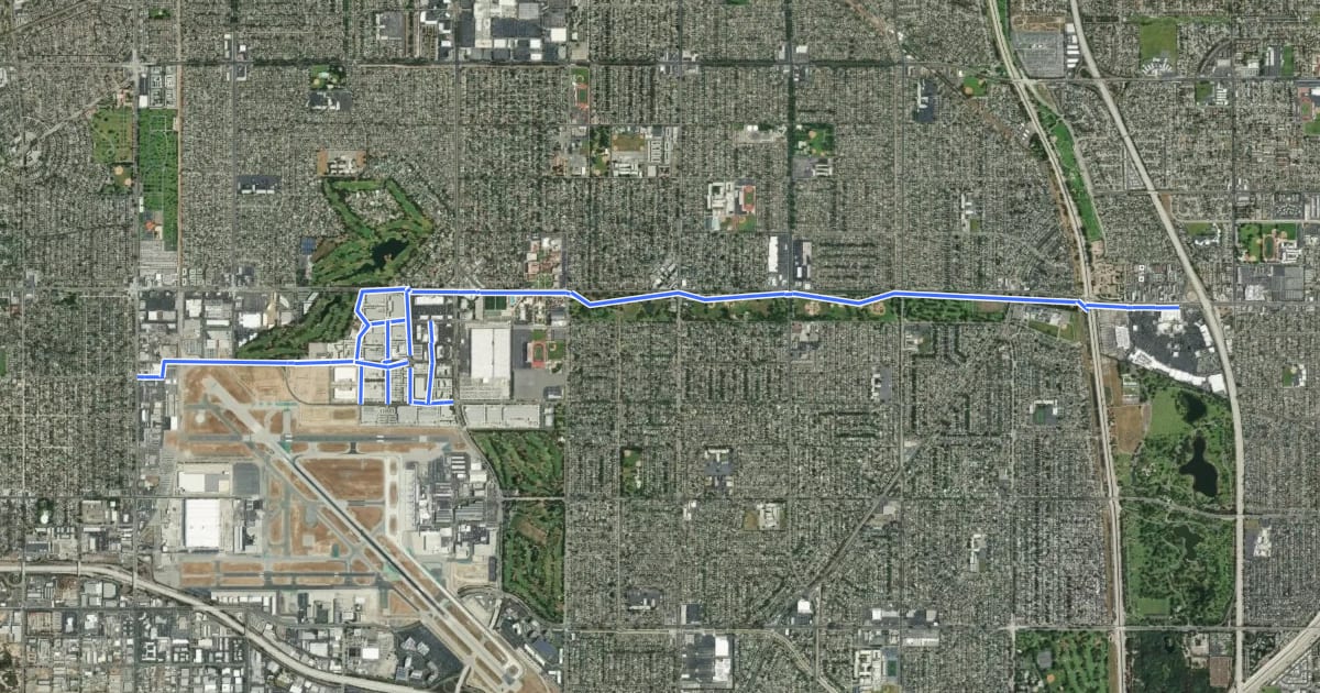 Маршрут Long Beach Bicycle Route 60 на спутниковом снимке