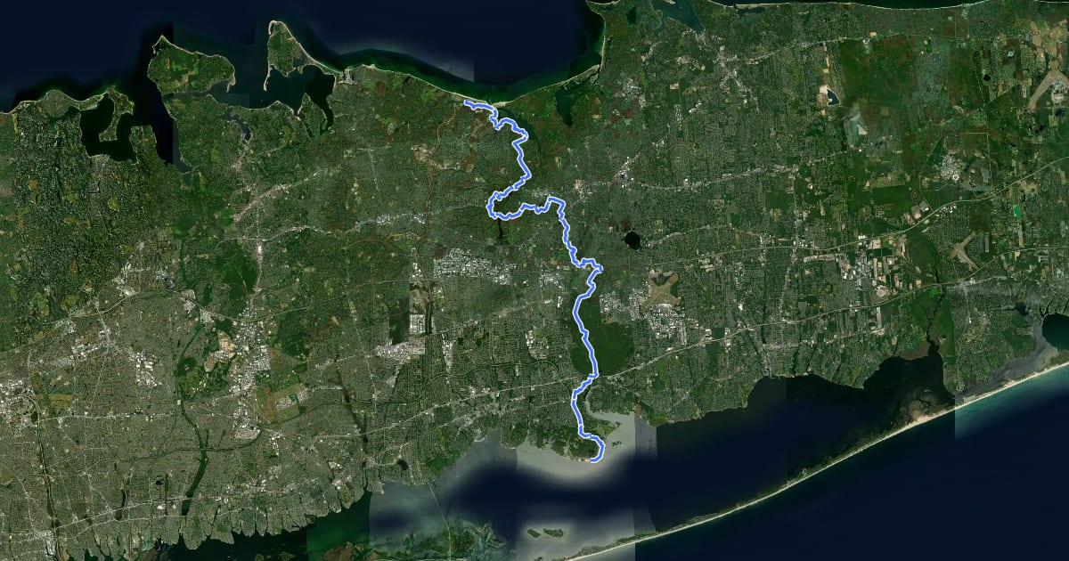 Маршрут Long Island Greenbelt Trail на спутниковом снимке