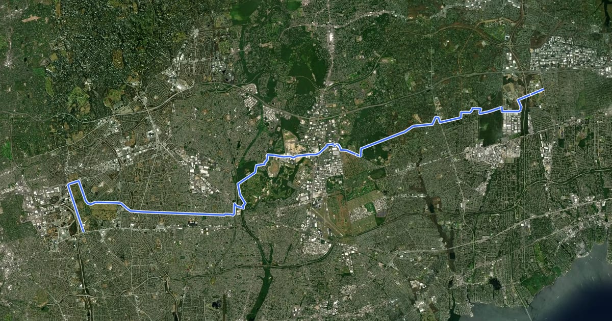 Маршрут Long Island Greenway—Phase I на спутниковом снимке