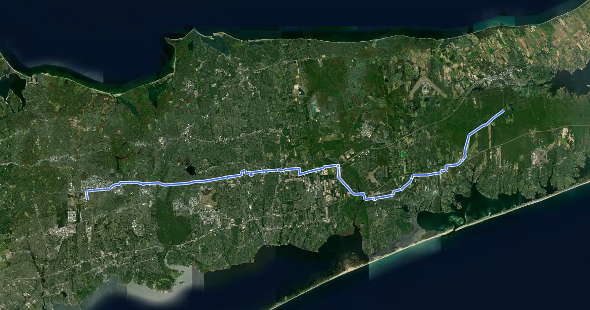 Маршрут Long Island Greenway—Phase III на спутниковом снимке