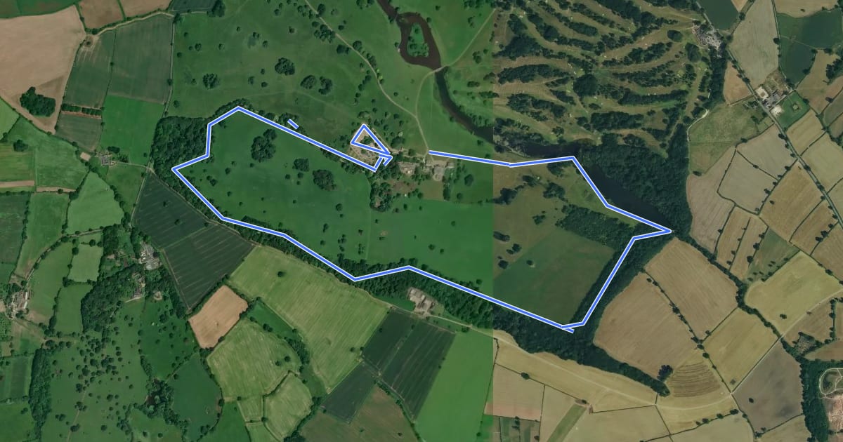 Маршрут Long Walk, Kedleston Hall на спутниковом снимке