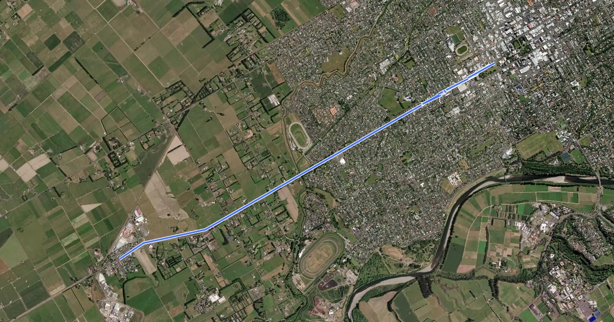 Маршрут Longburn Cycleway на спутниковом снимке