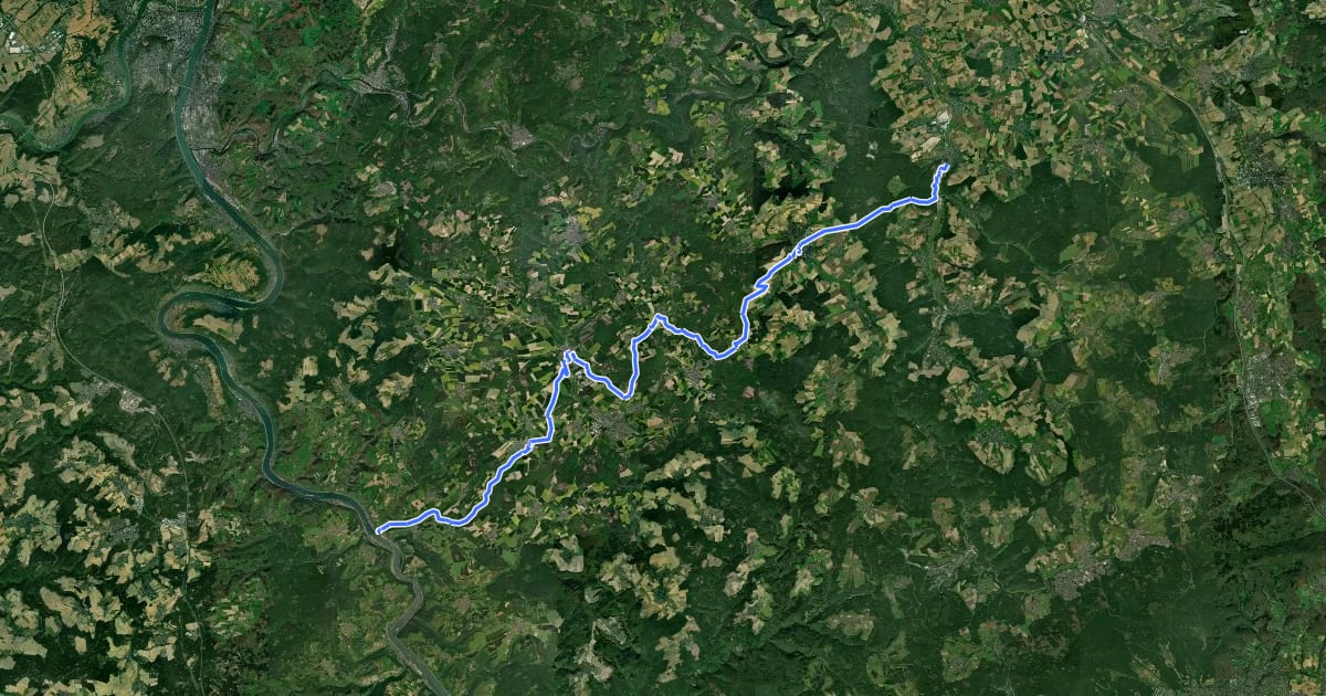 Маршрут Loreley-Aar-Radweg на спутниковом снимке