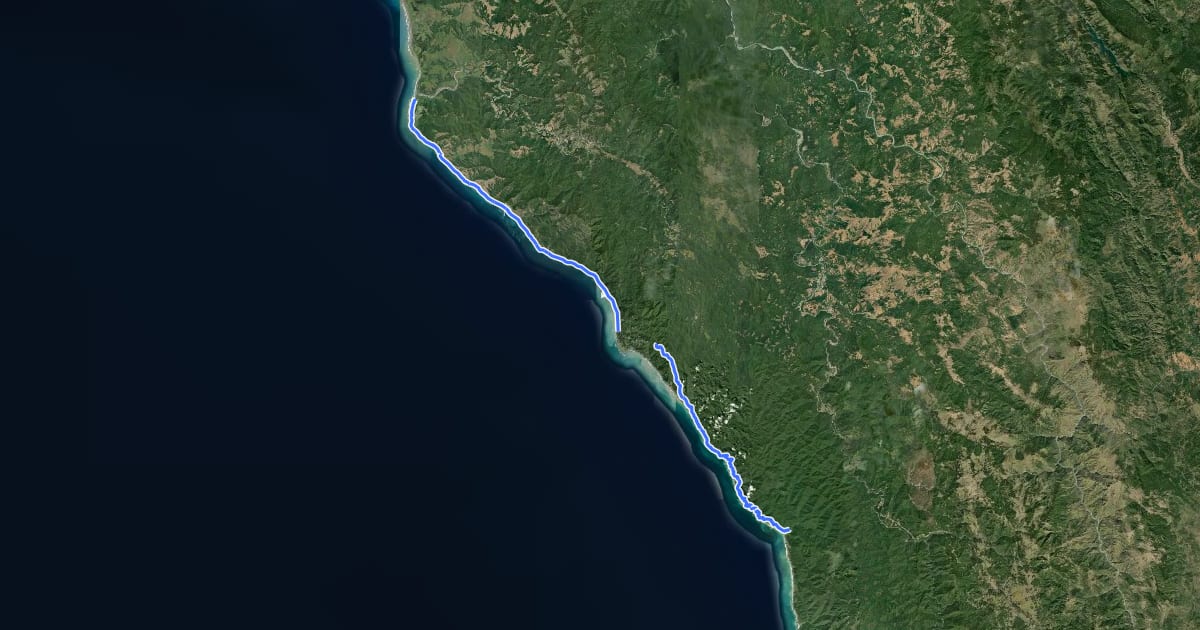 Маршрут Lost Coast Trail на спутниковом снимке