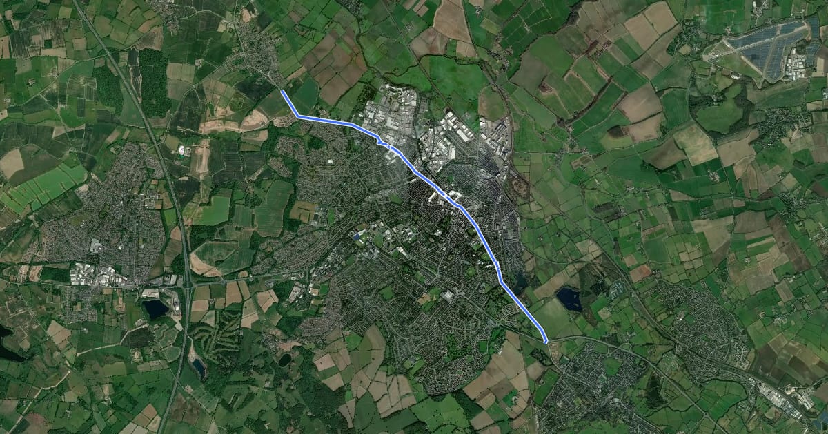 Маршрут Loughborough Cycle Network Route 1 на спутниковом снимке