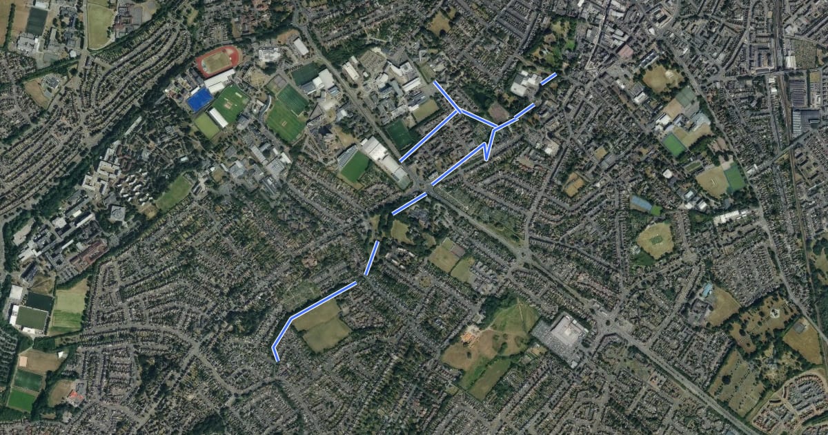 Маршрут Loughborough Cycle Network Route 5 на спутниковом снимке