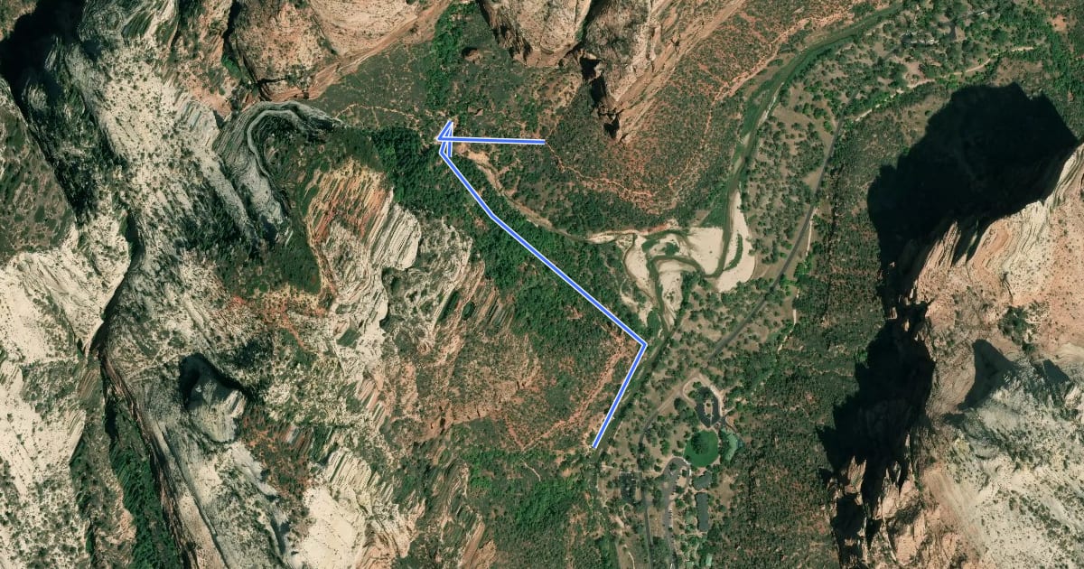 Маршрут Lower Emerald Pool Trail на спутниковом снимке