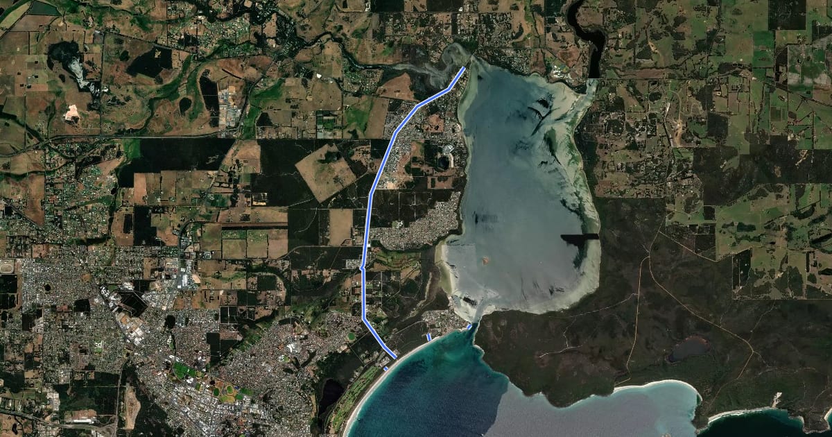 Маршрут Lower King Cycle Path на спутниковом снимке