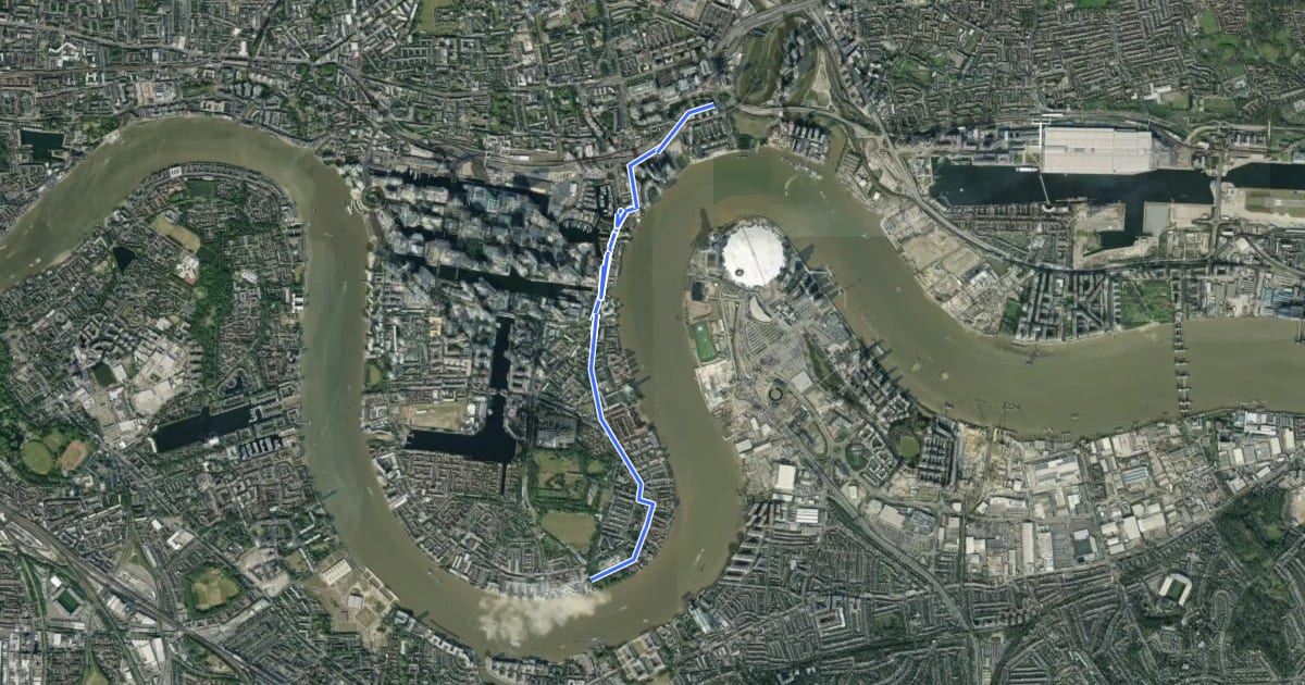 Маршрут Lower Lea Valley на спутниковом снимке