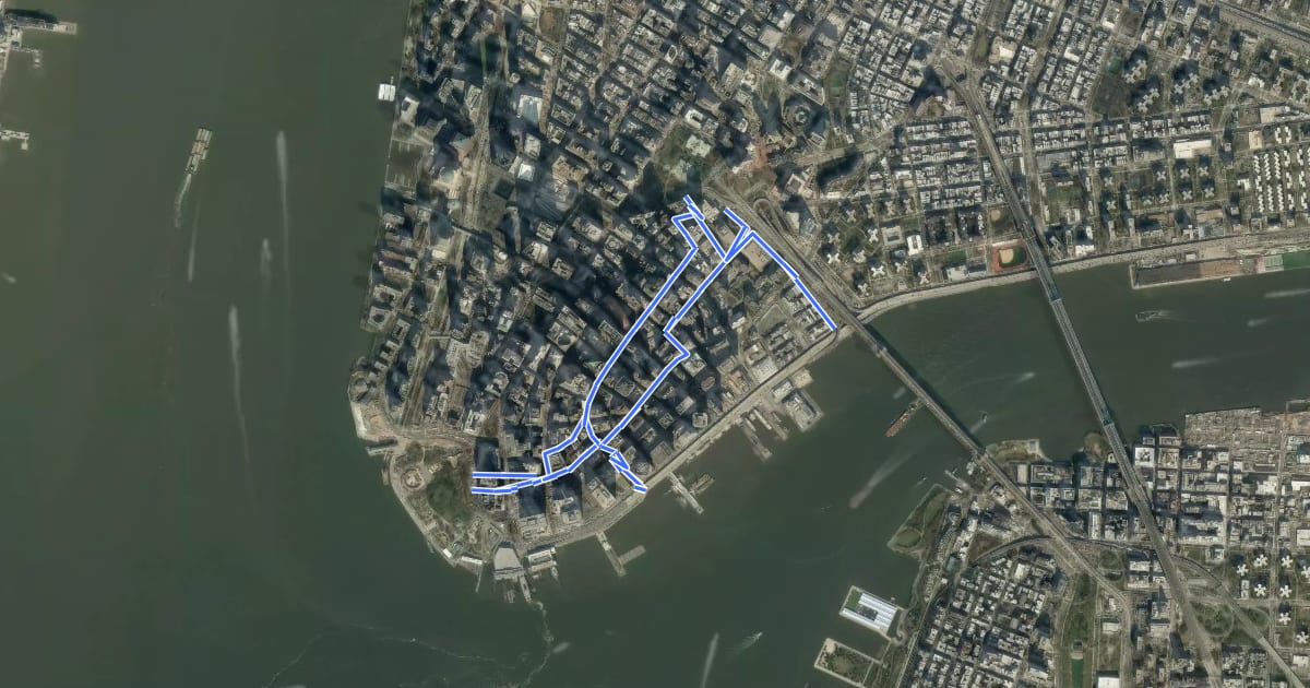 Маршрут Lower Manhattan на спутниковом снимке