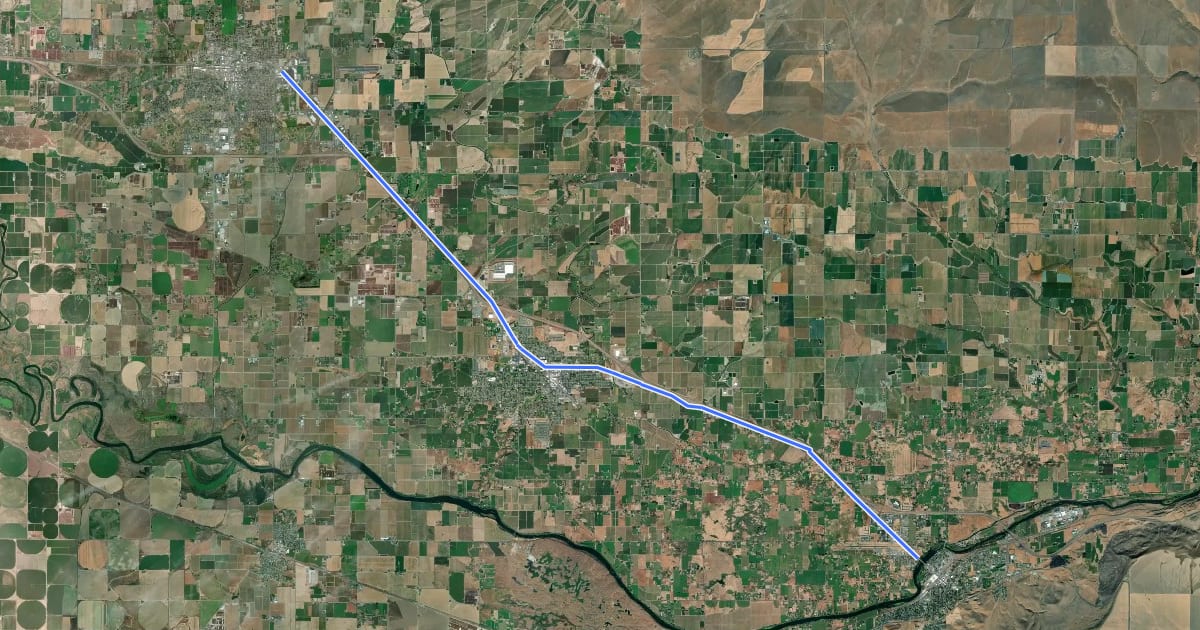 Маршрут Lower Yakima Valley Pathway на спутниковом снимке