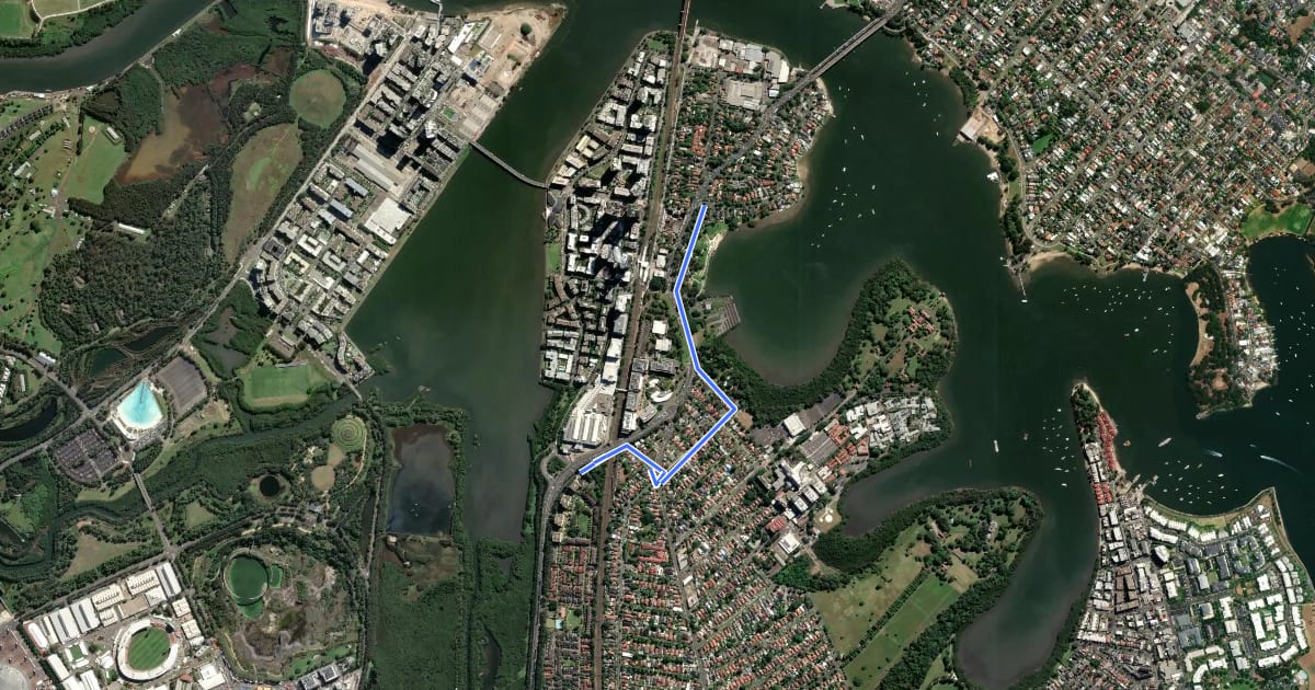 Маршрут LR1 Homebush Bay to Brays Bay на спутниковом снимке