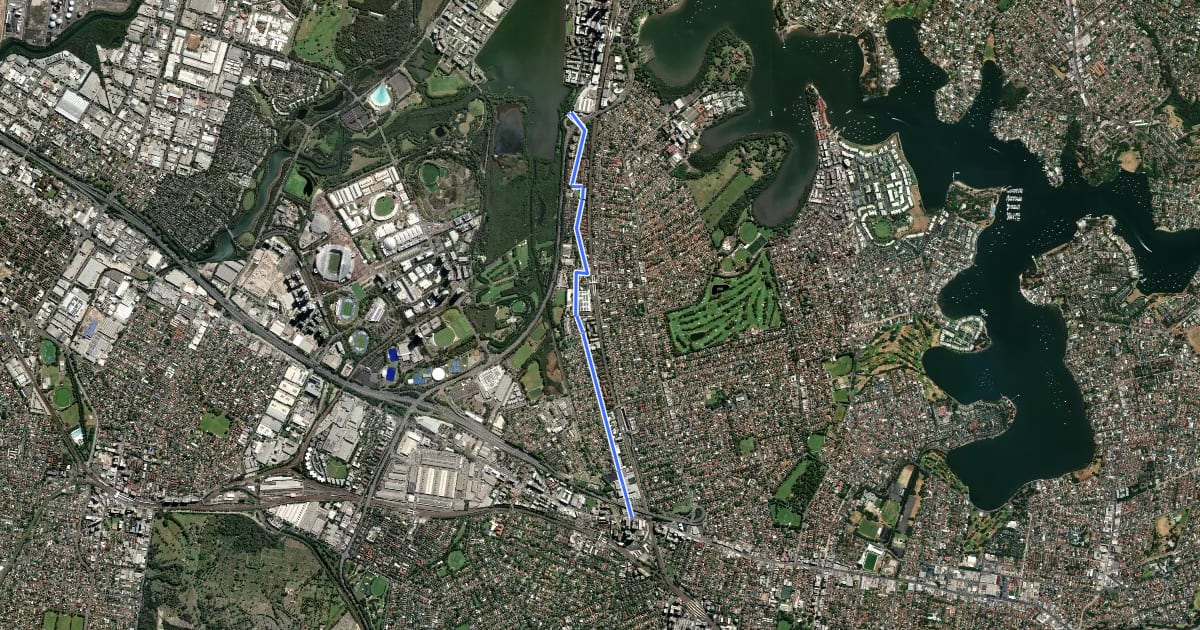 Маршрут LR2 Liberty Grove to Bakehouse District на спутниковом снимке