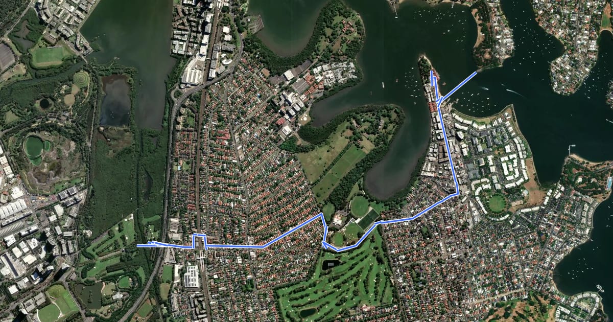 Маршрут LR3 Homebush Bay to Mortlake Ferry на спутниковом снимке