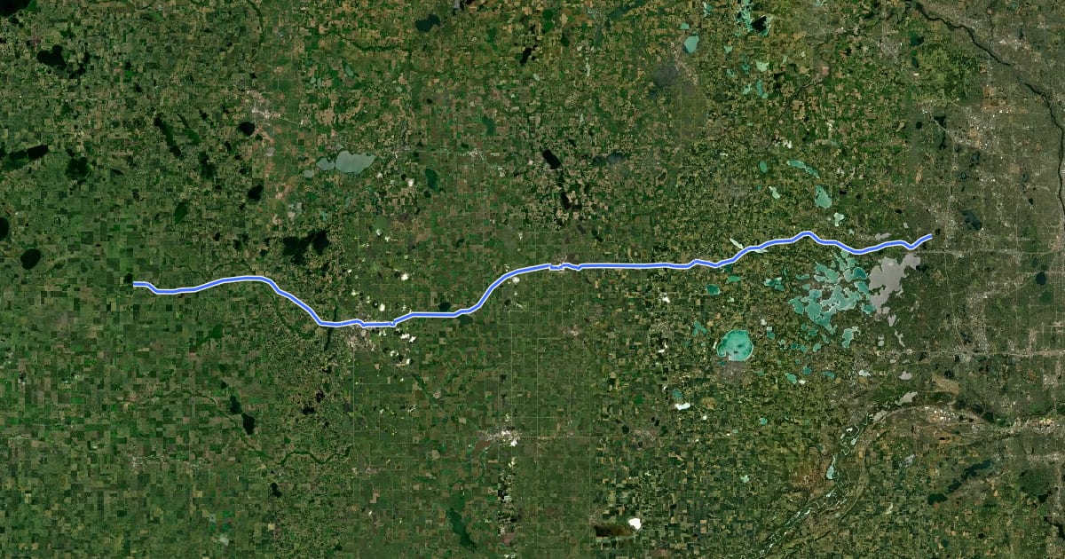 Маршрут Luce Line State Trail на спутниковом снимке