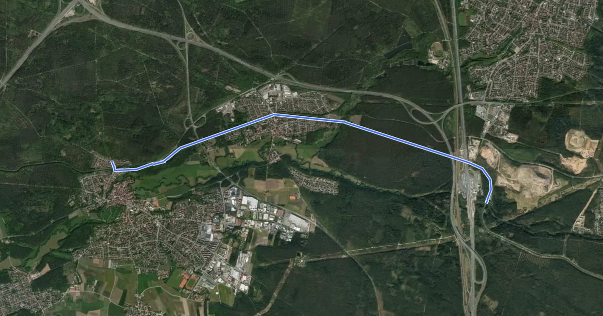 Маршрут Ludwig-Donau-Main-Kanal на спутниковом снимке