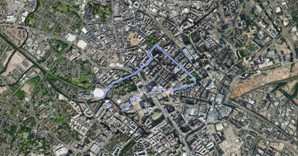 Маршрут Lunar Society Birmingham Heritage Trail на спутниковом снимке