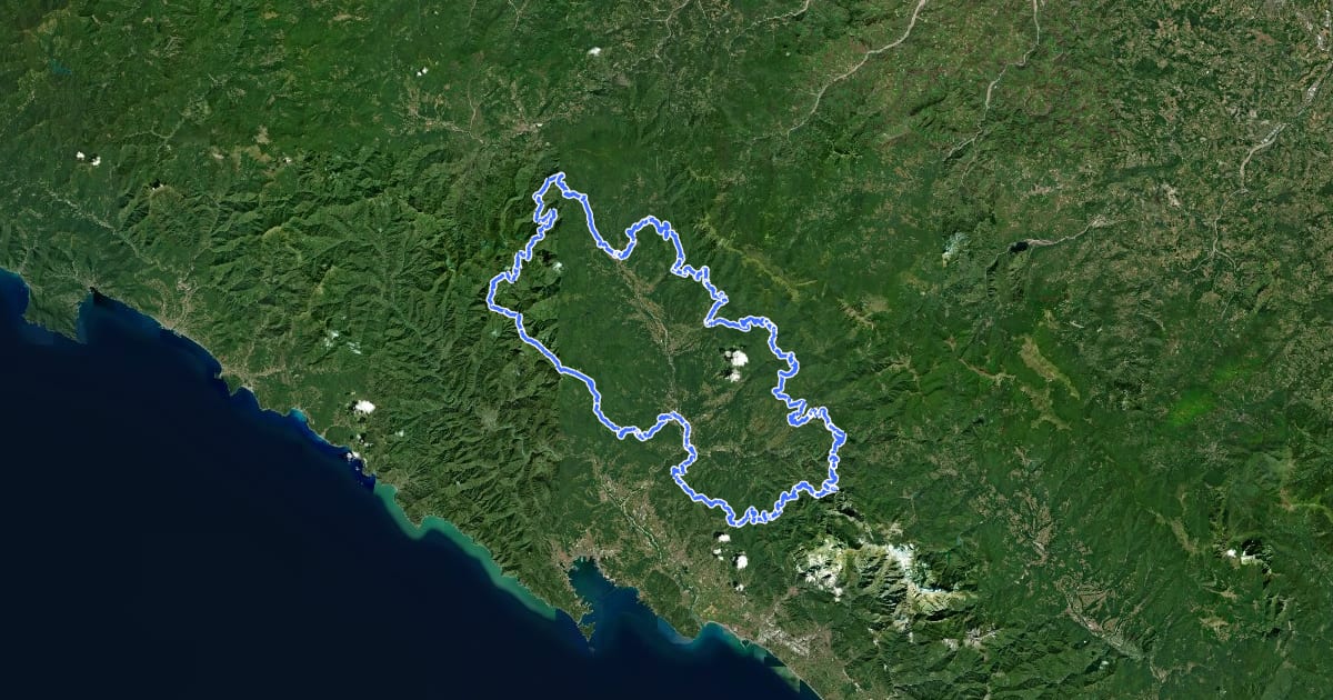Маршрут Lunigiana Trail MTB на спутниковом снимке