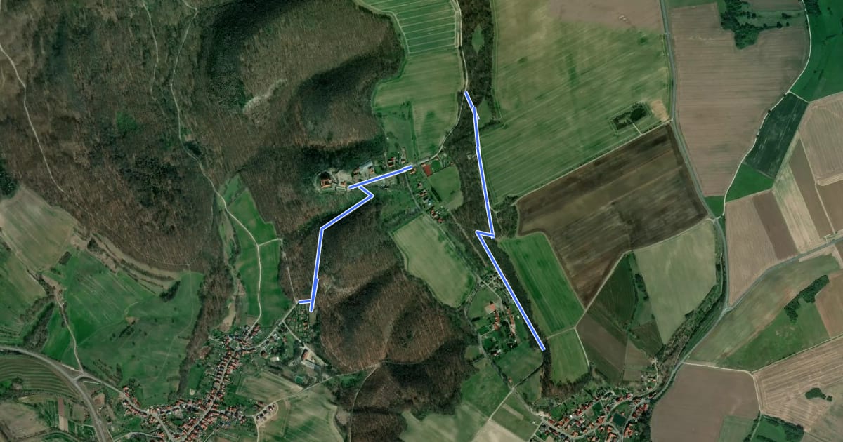 Маршрут Lutherweg Leinefelde-Worbis на спутниковом снимке