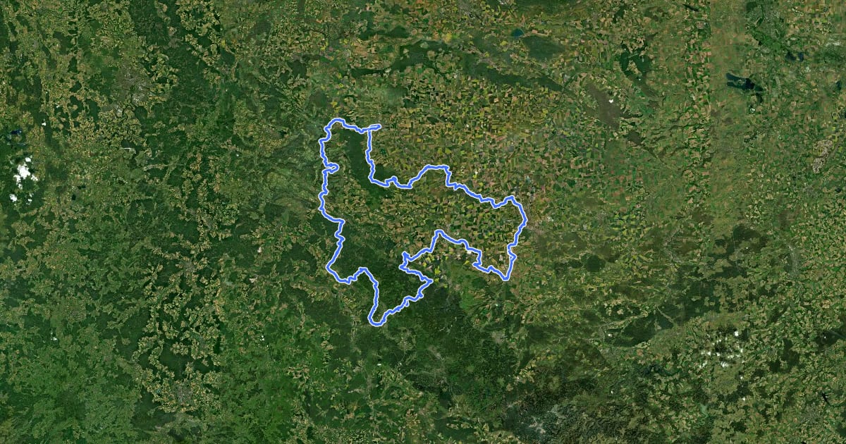 Маршрут Lutherweg Thüringen - Westschlaufe на спутниковом снимке