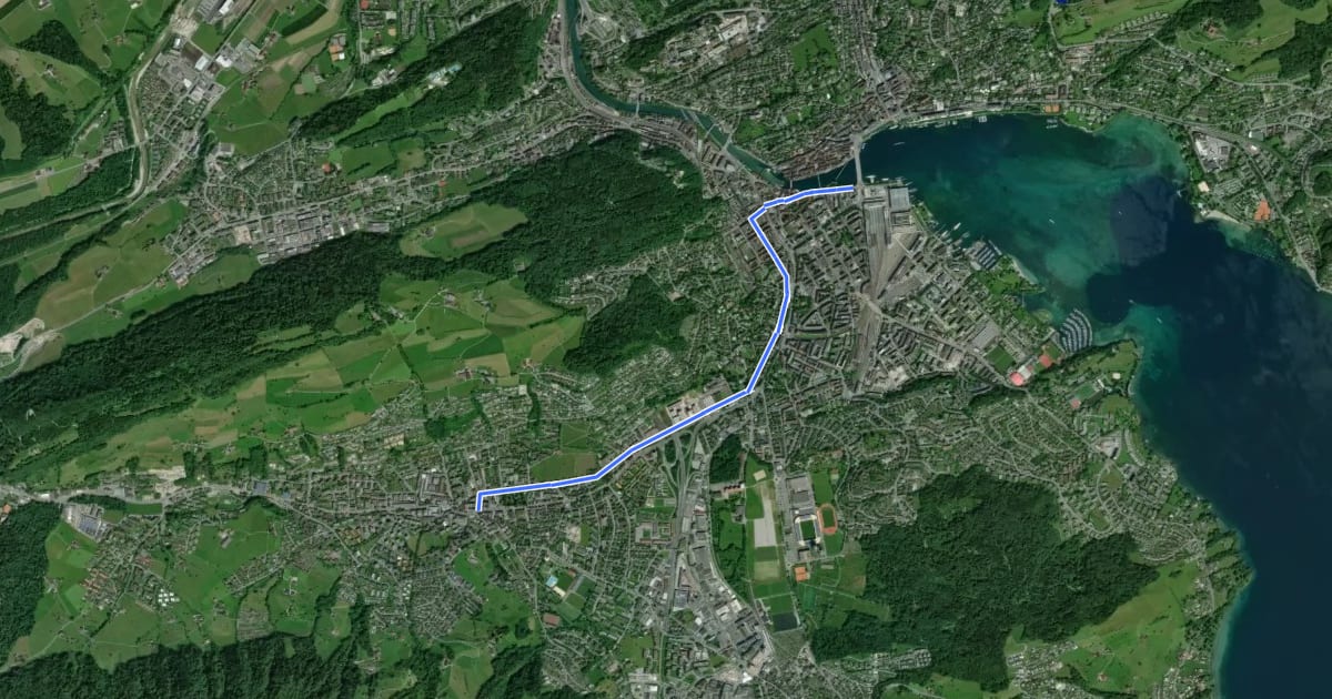 Маршрут Luzern - Kriens на спутниковом снимке