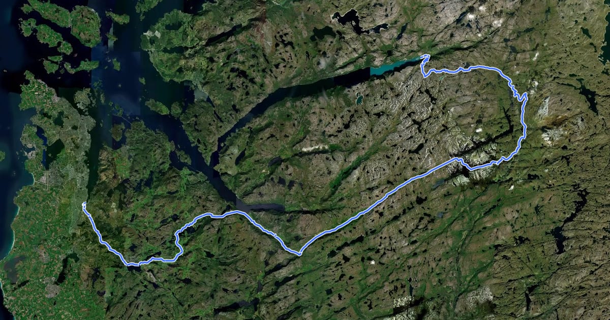 Маршрут Lysefjordruta на спутниковом снимке