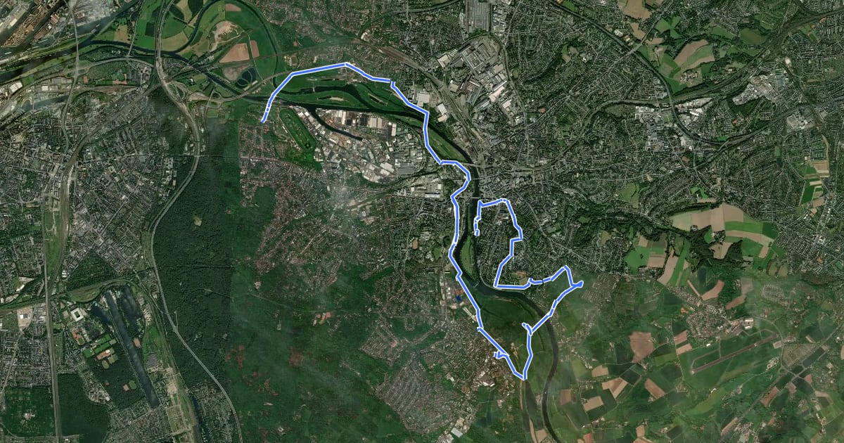 Маршрут Mülheimer Ruhrperlen Themenroute 1 "Perlen der Ruhrnatur" на спутниковом снимке
