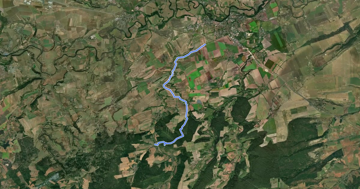 Маршрут [M] Louny (vodárna) - Konětopy (žst.) на спутниковом снимке