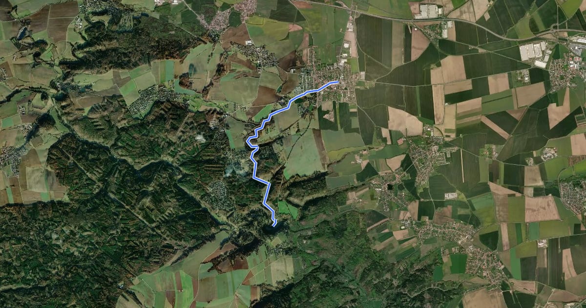 Маршрут [M] Markův mlýn - Unhošť на спутниковом снимке