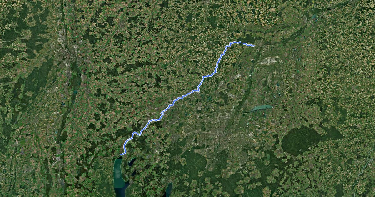 Маршрут Münchner Jakobsweg (Zubringer Vötting - Ammersee) на спутниковом снимке