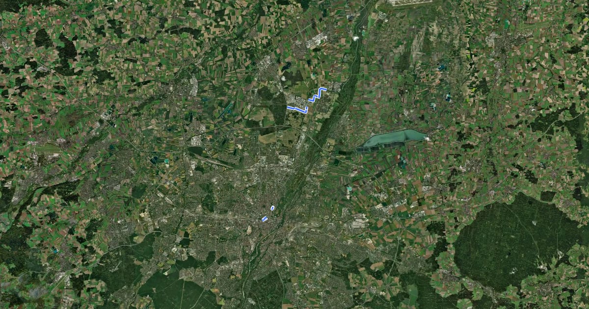 Маршрут Münchner Radschnellweg на спутниковом снимке