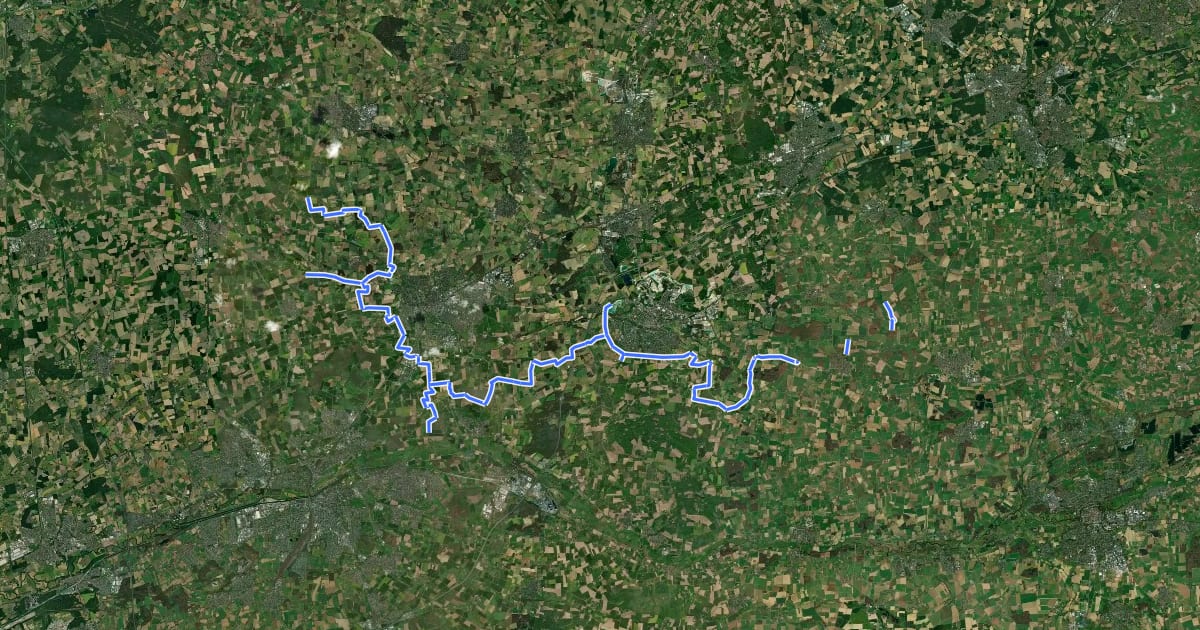 Маршрут Münsterland Reitroute Abschnitt: Ahlen-Beckum-Wadersloh на спутниковом снимке