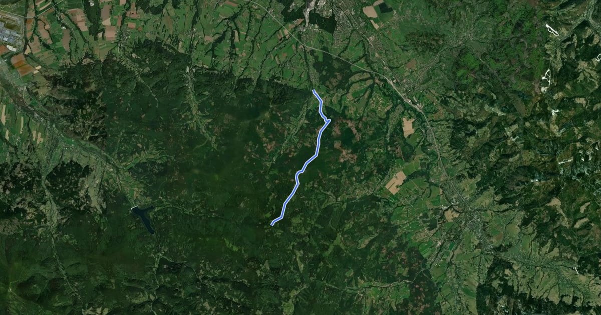Маршрут [M] Oldřichovice - Kalužný (rozc.) на спутниковом снимке