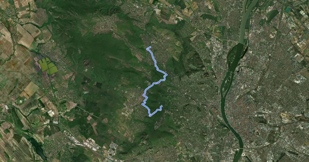 Маршрут Mária-út, M01-20 (Máriaremete – Makkosmária – Budapest, Szent Anna-rét) на спутниковом снимке