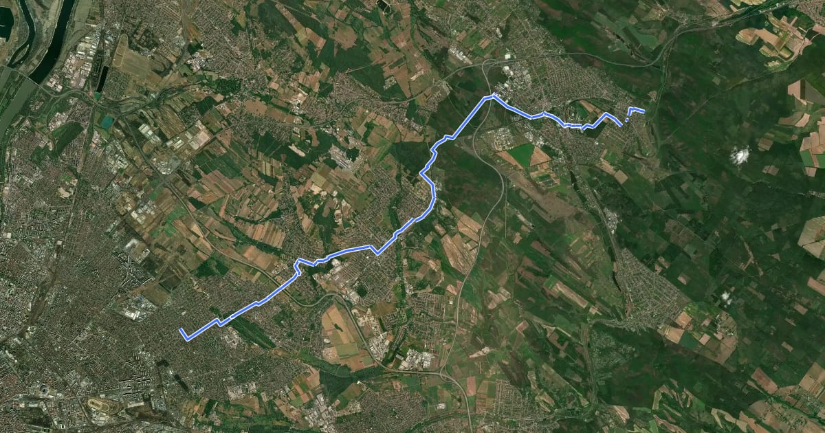 Маршрут Mária-út, M01-22 (Budapest, Rákosszentmihály – Máriabesnyő) на спутниковом снимке