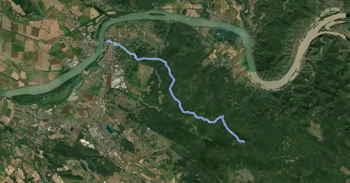 Маршрут Mária-út, M02-27A (Esztergom – Dobogókő) на спутниковом снимке