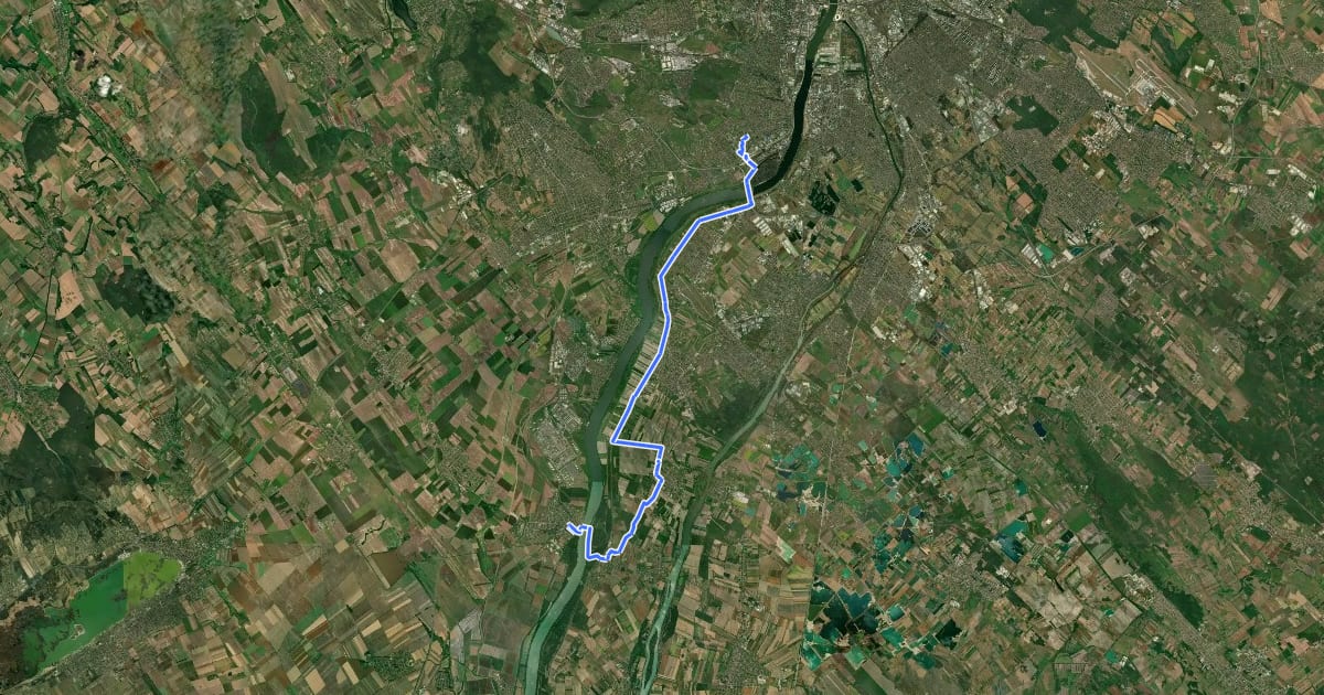 Маршрут Mária-út, M02-28B (Budapest, Budatétény – Ercsi) на спутниковом снимке