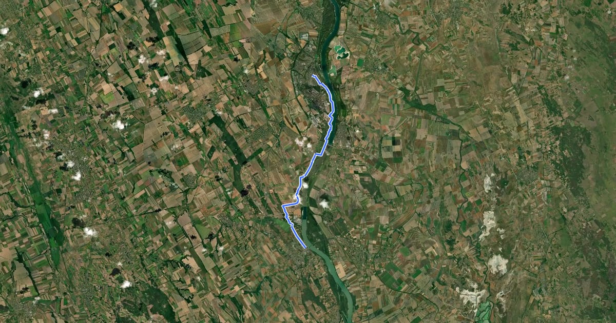 Маршрут Mária-út, M02-31 (Dunaújváros – Dunaföldvár) на спутниковом снимке