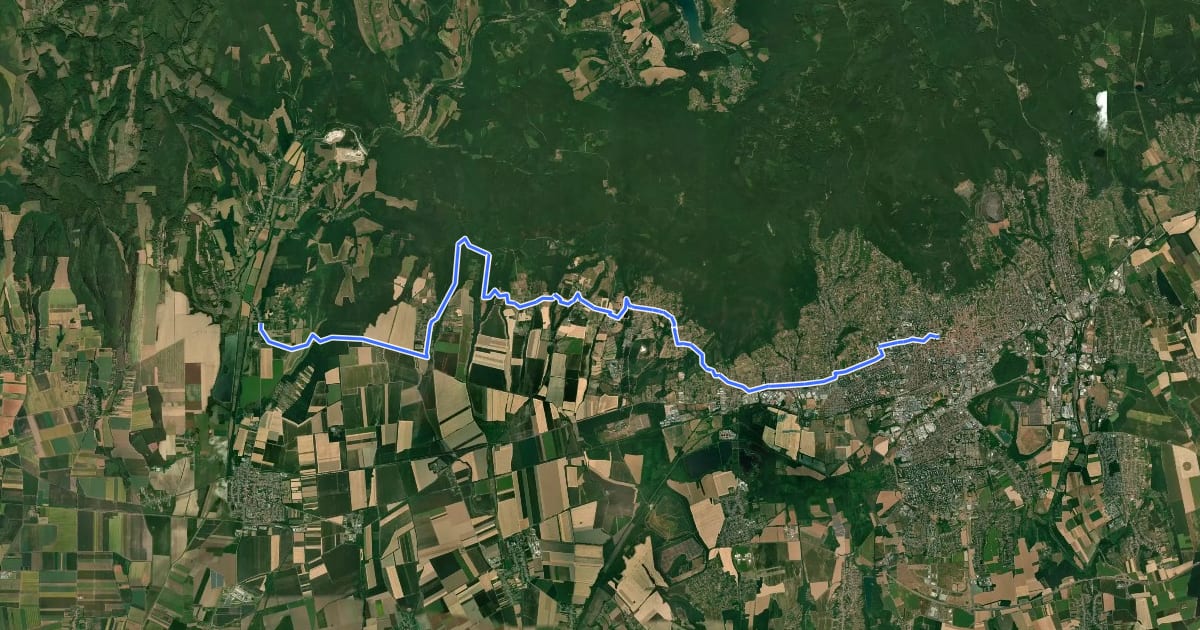 Маршрут Mária-út, M03-18 (Cserdi – Pécs) на спутниковом снимке