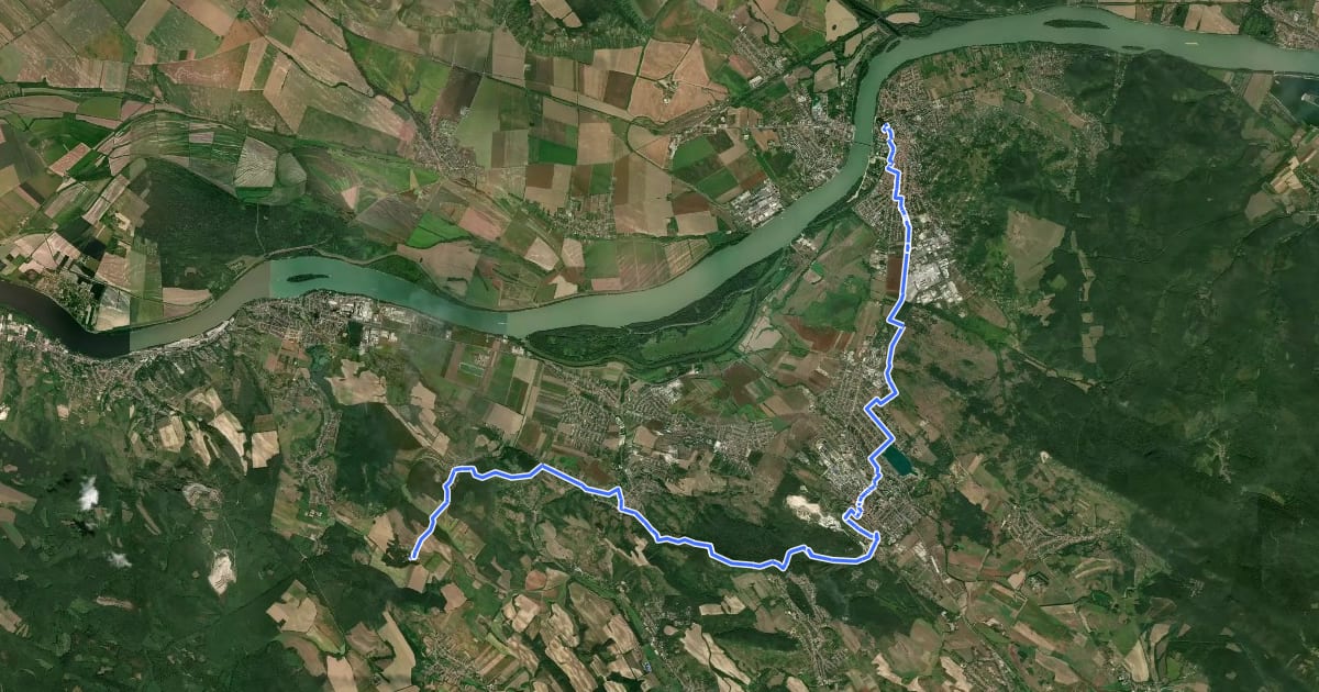Маршрут Mária-út, M10-03 (Péliföldszentkereszt – Esztergom) на спутниковом снимке