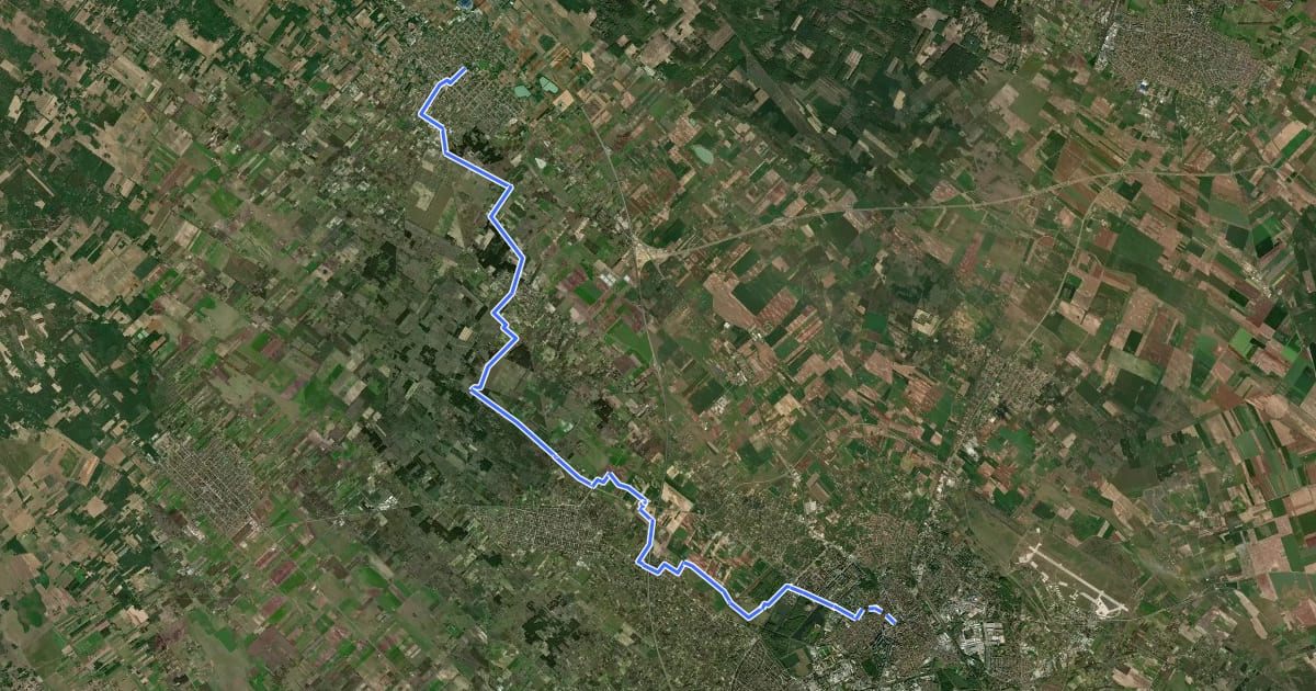 Маршрут Mária-út, M80-17 (Lajosmizse–Kecskemét) на спутниковом снимке