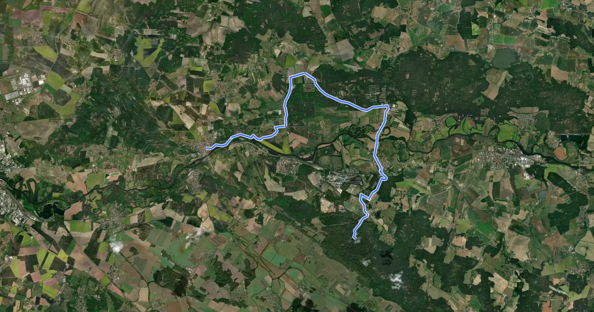Маршрут [M] Týnec nad Labem - Řečany nad Labem на спутниковом снимке