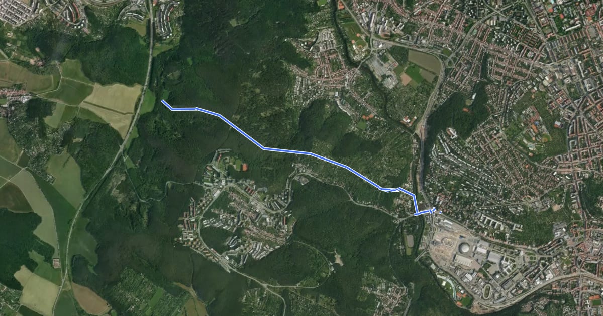 Маршрут [M] Vrbovec (rozc.) - Brno Pisárky (MHD) на спутниковом снимке