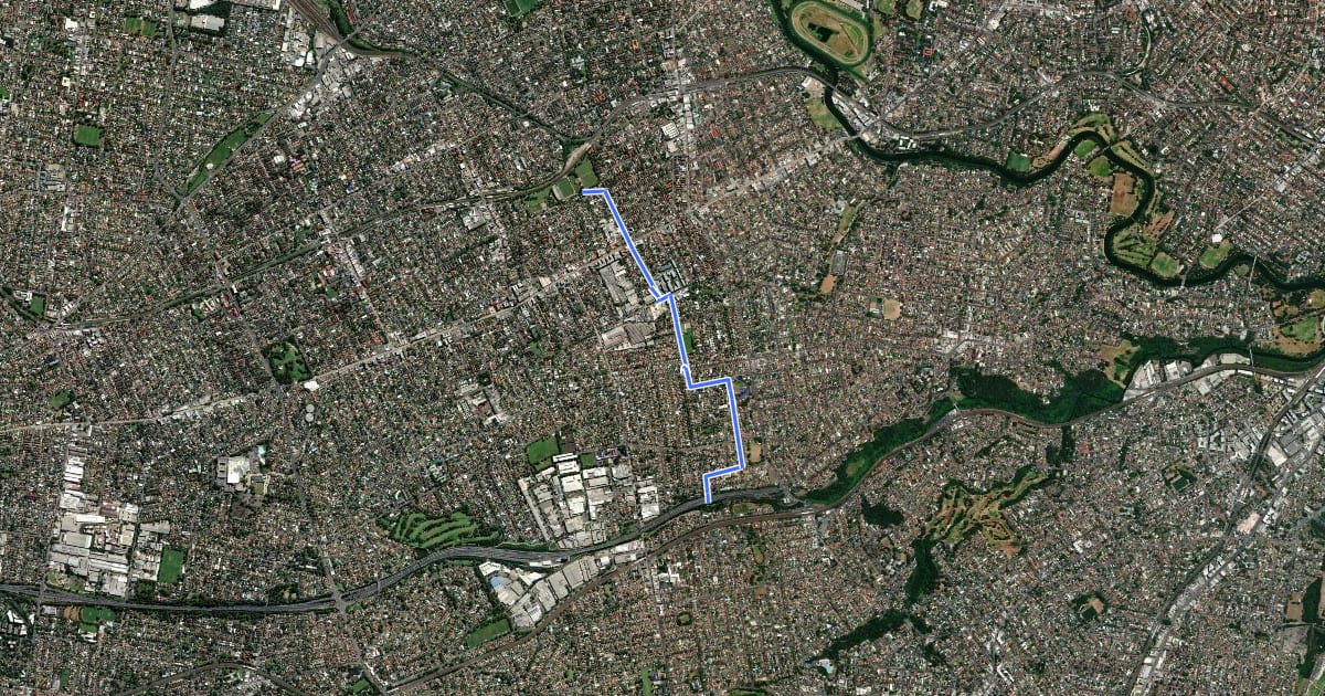 Маршрут M5 to Cooks River Cycle Route на спутниковом снимке
